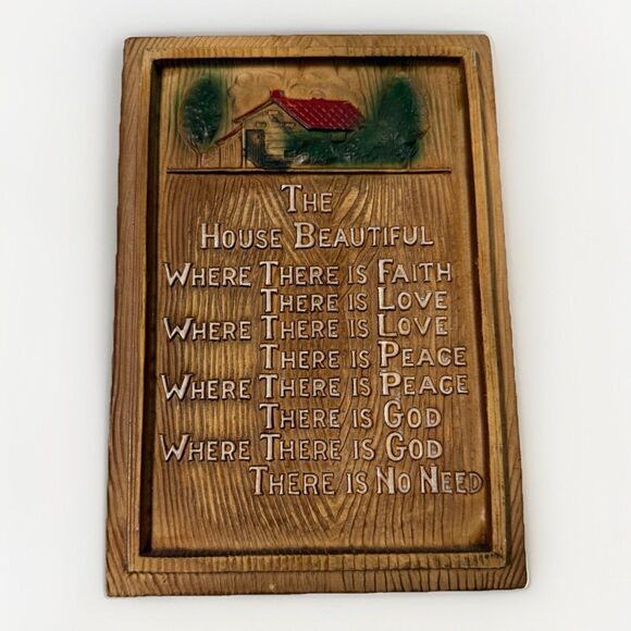 Other - Vintage Victoria Ceramics Wall Plaque With Poem The House Beautiful “Faux Wood”